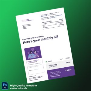 United Kingdom UW Editable Utility Bill Template in Word and PDF formats