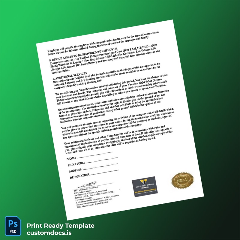 Custom United Kingdom Willmott Dixon Employment Verification Letter Template in Word and PDF formats page 2 File Preview - CustomDocs