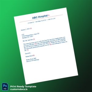 custom United States ABC Hospital Employment Verification Letter Template - Word & PDF File Preview - CustomDocs