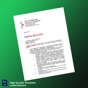 United States City Of Spencer Oklahoma Editable Press Release Template in Word and PDF formats