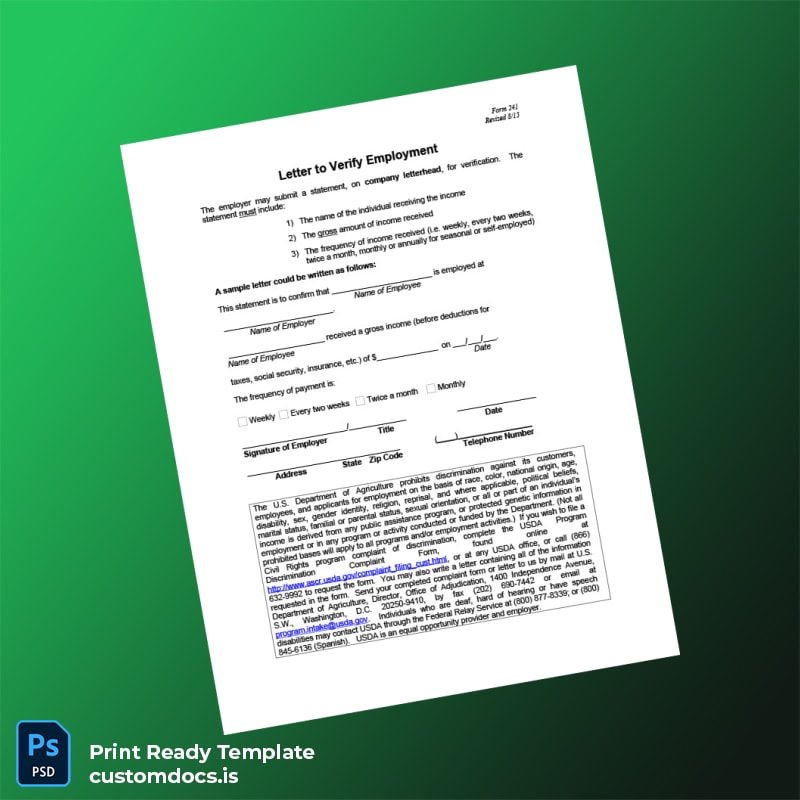 custom United States Department Of Agriculture Income Verification Letter Template - Word & PDF File Preview - CustomDocs