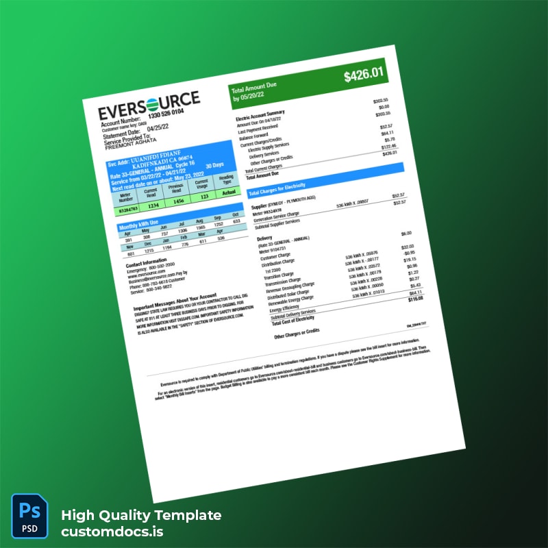United States Eversource Editable Electricity Bill Template in Word and PDF formats page 2