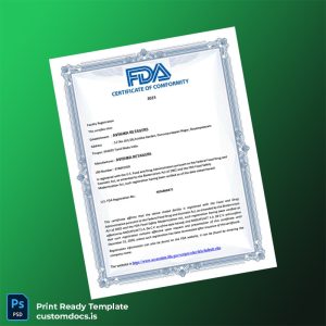 customizable United States FDA Registration Certificate Template - Word & PDF File Preview