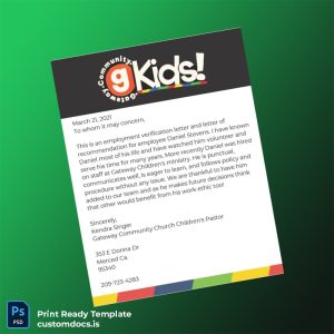 custom United States Gateway Community Church Employment Verification Letter Template - Word & PDF File Preview - CustomDocs