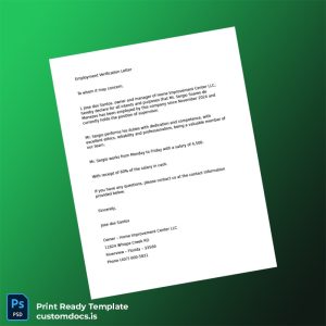 custom United States Home Improvement Center LLC Employment Verification Letter Template - Word & PDF File Preview - CustomDocs