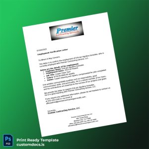 custom United States Premier Contracting Service LLC Employment Verification Letter Template - Word & PDF File Preview - CustomDocs