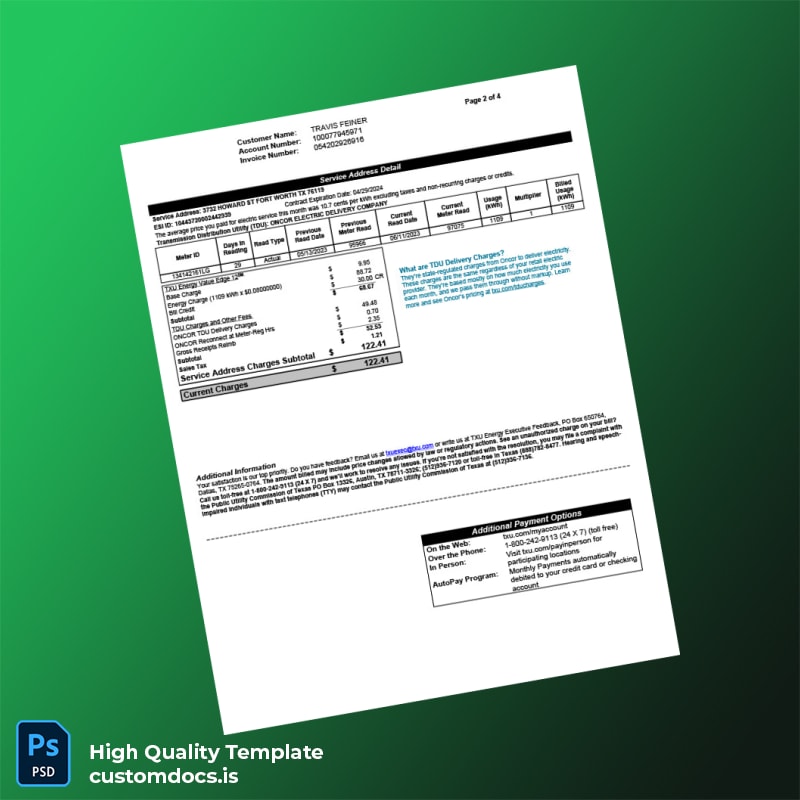 United States TXU Energy Editable Electricity Bill Template in Word and PDF formats page 2