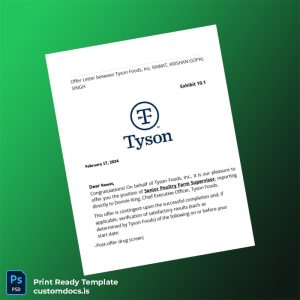 custom United States Tyson Foods Incorporated Employment Verification Letter Template - Word & PDF File Preview - CustomDocs