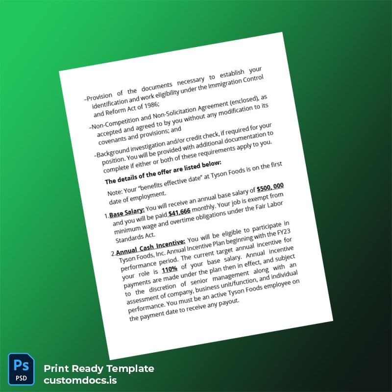 Custom United States Tyson Foods Incorporated Employment Verification Letter Template in Word and PDF formats page 2 File Preview - CustomDocs