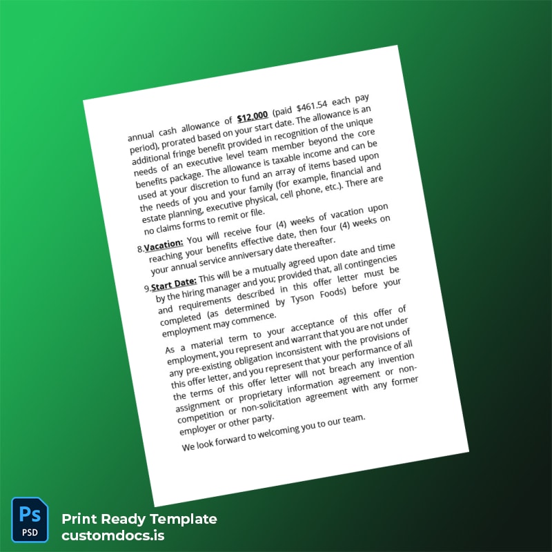 Custom United States Tyson Foods Incorporated Employment Verification Letter Template in Word and PDF formats page 5 File Preview - CustomDocs