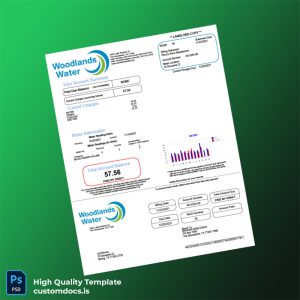 United States Woodlands Water District Editable Water Bill Template in Word and PDF formats