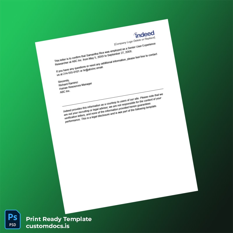 Custom United States XYZ Company Employment Verification Letter Template in Word and PDF formats page 4 File Preview - CustomDocs