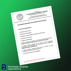 customizable Uttar Pradesh Pharmacy Council Registration Certificate Template - Word & PDF File Preview