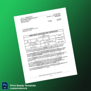 custom Vermont Temporary Registration Certificate Template - Word & PDF File Preview - CustomDocs