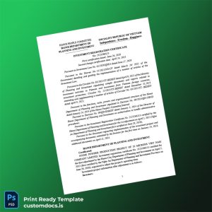 customizable Vietnam Investment Registration Certificate Template - Word & PDF File Preview