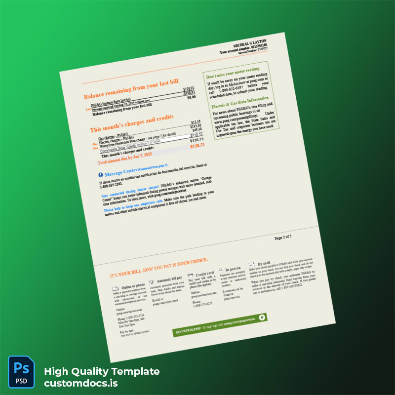 Watt Editable Utility Bill Template in Word and PDF formats page 2