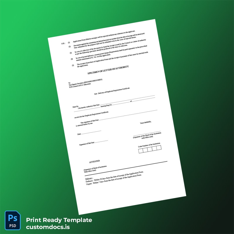 Custom West Bengal Council of H S Education Duplicate Registration Certificate Application Template in Word and PDF formats page 2 File Preview - CustomDocs