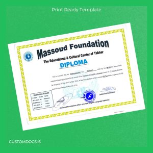 custom Afghanistan Massoud Foundation English Language Diploma Template File Preview - CustomDocs