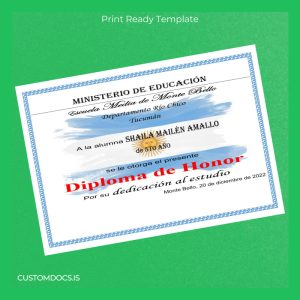 custom Argentina Escuela Media de Monte Bello Honor Diploma File Preview - CustomDocs