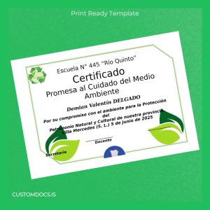 custom Argentina Escuela N° 445 _Río Quinto_ Environmental Care Certificate File Preview - CustomDocs