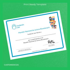 custom Argentina Fundación Leer Participation Certificate in the Bicentennial National Reading Marathon File Preview - CustomDocs