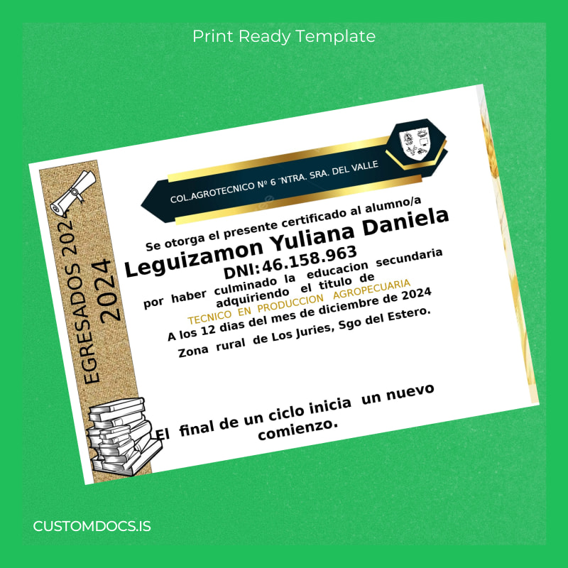 custom Argentina Technical Institute Diploma in Agricultural Production File Preview - CustomDocs