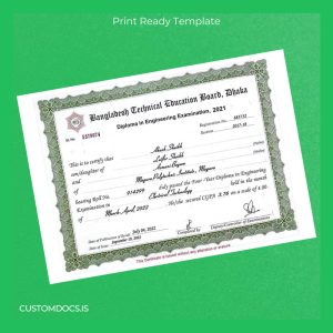 custom Bangladesh Magura Polytechnic Institute Diploma in Engineering Certificate File Preview - CustomDocs