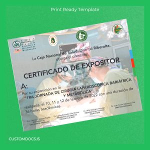 custom Bolivia Caja Nacional de Salud District Riberalta Expositor Certificate File Preview - CustomDocs
