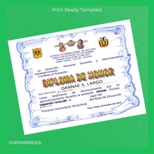 custom Bolivia Unidad Educativa _Juan XXIII_ Honor Diploma File Preview - CustomDocs