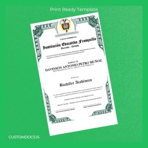 custom Colombia Institución Educativa Frasquillo High School Diploma Template File Preview - CustomDocs