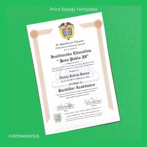 custom Colombia Institución Educativa Juan Pablo II High School Diploma File Preview - CustomDocs