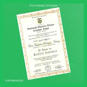 custom Colombia Institución Educativa Técnica Crisanto Luque High School Diploma File Preview - CustomDocs
