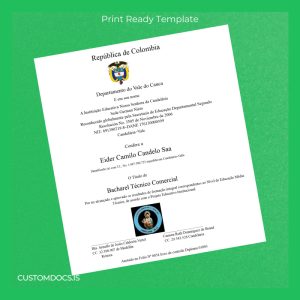 custom Colombia Institution Educativa Nuestra Señora de Candelaría Bachelor of Commercial Technician Template File Preview - CustomDocs