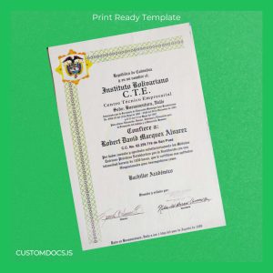 custom Colombia Instituto Bolivariano C.T.E. Academic Bachelor Diploma File Preview - CustomDocs