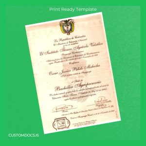custom Colombia Instituto Tecnico Agrícola Valsálice High School Diploma File Preview - CustomDocs