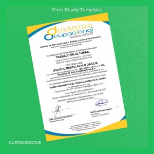 custom Colombia Instituto de Educación para el Trabajo y el Desarrollo Humano Certification of Training for Work at Heights File Preview - CustomDocs