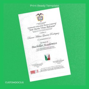 custom Colombia José Maria Vivas Balcazar Academic Diploma File Preview - CustomDocs