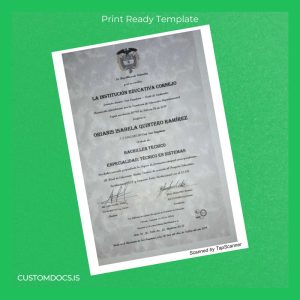 custom Colombia La Institución Educativa Cornejo Technical Bachelor Certificate File Preview - CustomDocs