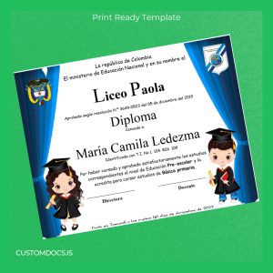 custom Colombia Liceo Paola Preschool Education Diploma File Preview - CustomDocs