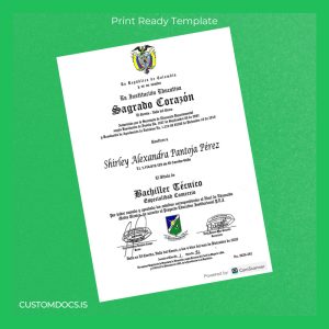 custom Colombia Sagrado Corazón Technical High School Diploma File Preview - CustomDocs