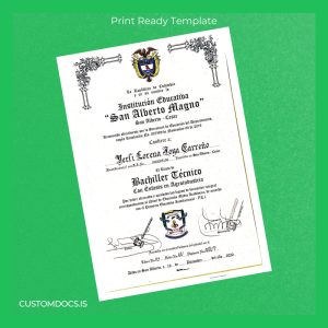 custom Colombia San Alberto Magno Technical Bachelor Degree Certificate in Agroindustry File Preview - CustomDocs