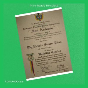 custom Colombia San Antonio Technical Educational Institution Technical High School Diploma File Preview - CustomDocs