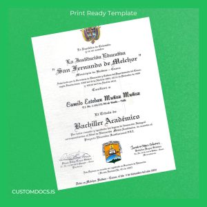 custom Colombia San Fernando de Melchor High School Academic Bachelor Diploma File Preview - CustomDocs