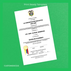 custom Colombia San Jose Academic Bachelor Diploma Template File Preview - CustomDocs