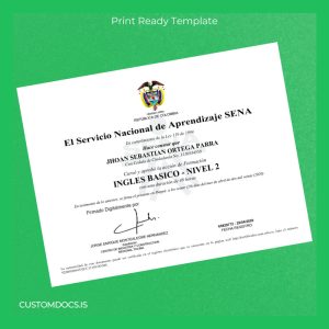 custom Colombia Servicio Nacional de Aprendizaje SENA Basic English Diploma Template File Preview - CustomDocs