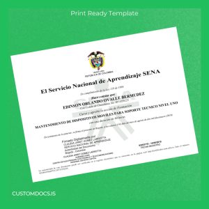 custom Colombia Servicio Nacional de Aprendizaje SENA Certificate in Mobile Devices Maintenance Level One File Preview - CustomDocs