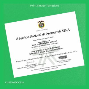 custom Colombia Servicio Nacional de Aprendizaje SENA Course Completion Certificate in Human Resource Management File Preview - CustomDocs