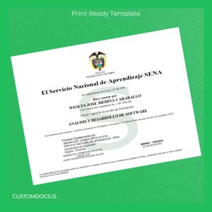 custom Colombia Servicio Nacional de Aprendizaje SENA Diploma in Analysis and Software Development Template File Preview - CustomDocs