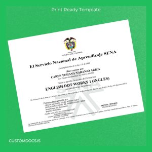 custom Colombia Servicio Nacional de Aprendizaje SENA English Dot Works 1 Diploma File Preview - CustomDocs