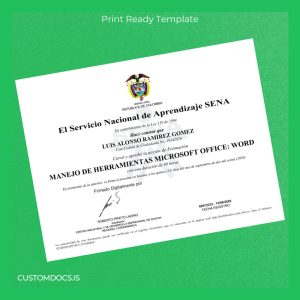 custom Colombia Servicio Nacional de Aprendizaje SENA Office Word Course Certificate File Preview - CustomDocs